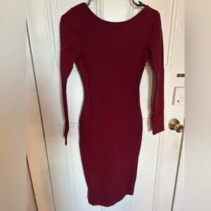 Lulu's Burgundy Long Sleeve, Low Back Midi Dress